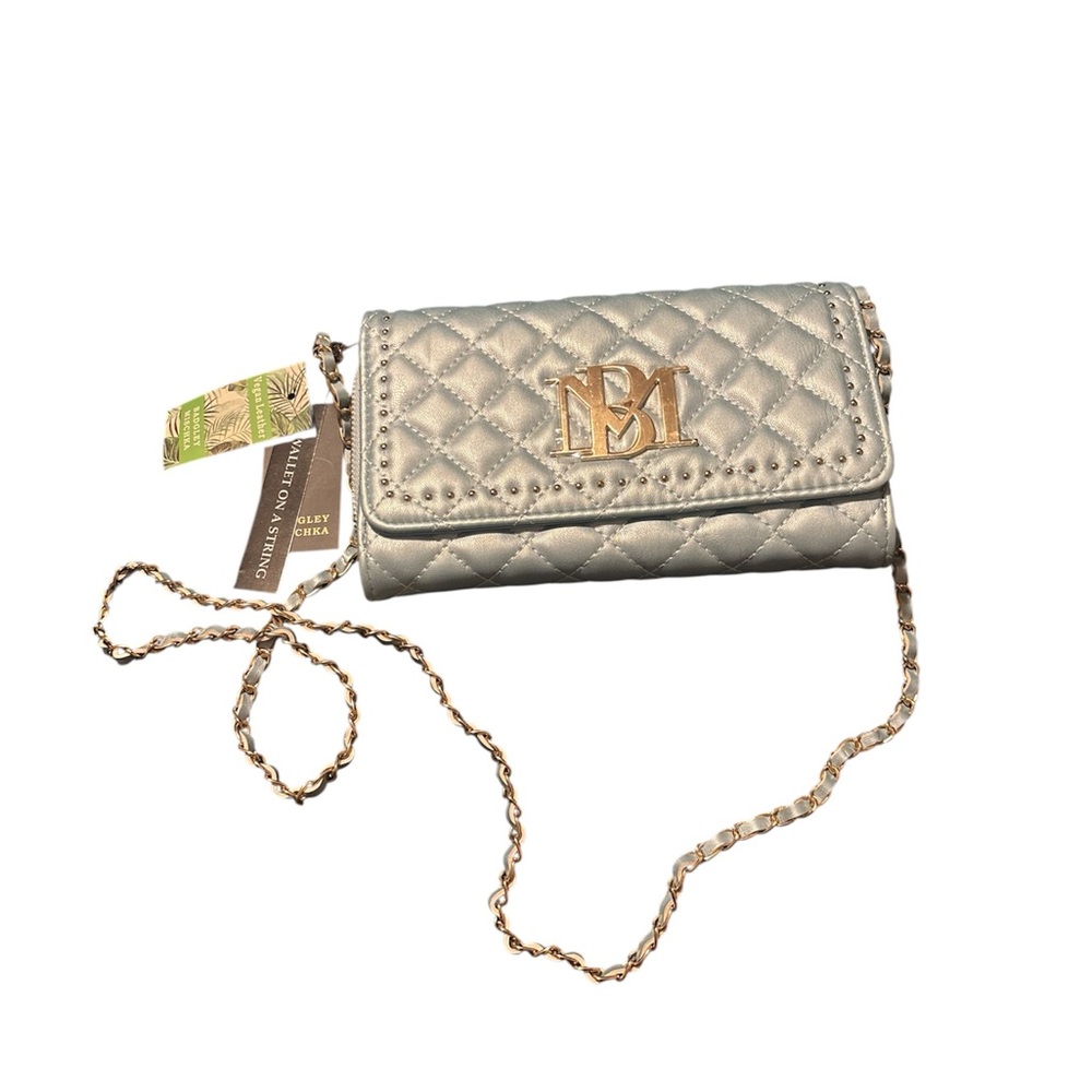 Badgley Mischka Quilted Metallic Gold Crossbody Clutch with Chain